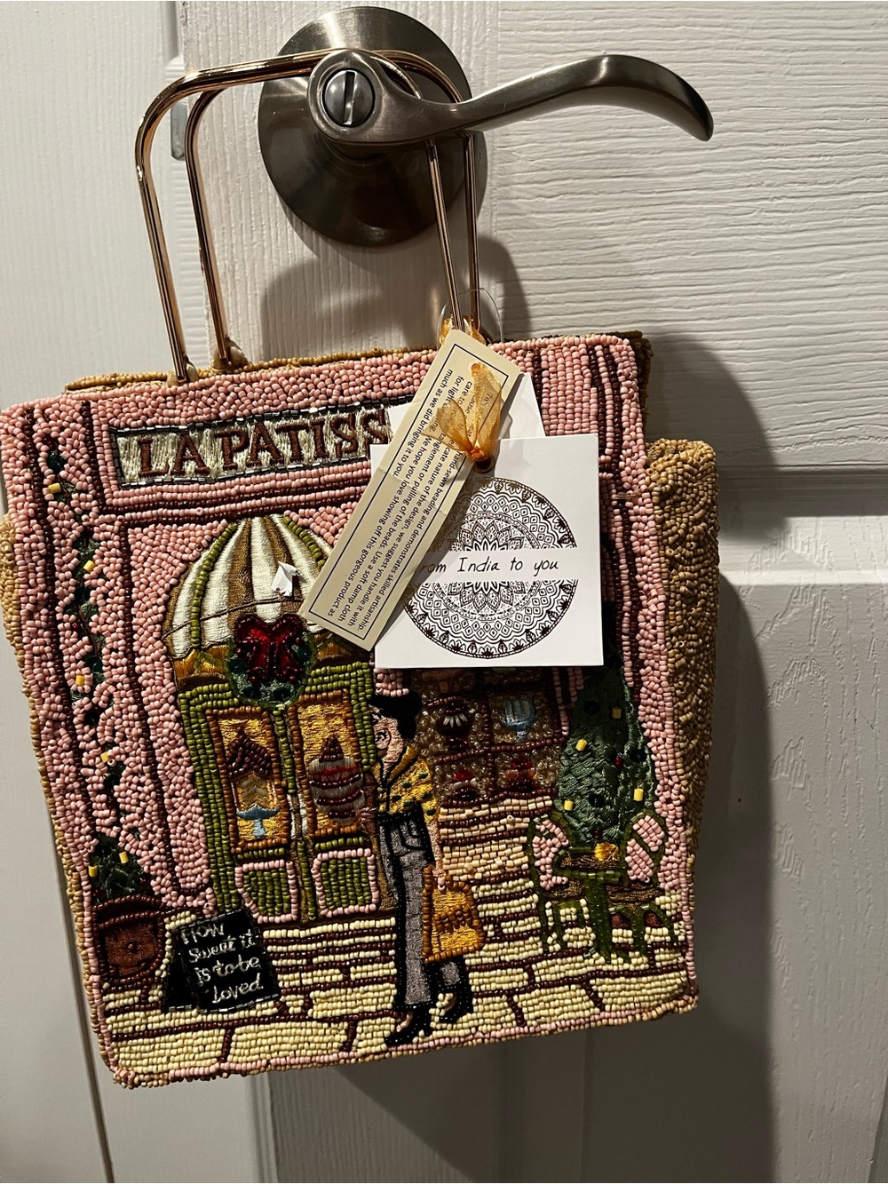 La Patisserie Pink Beaded Decorative Tote by